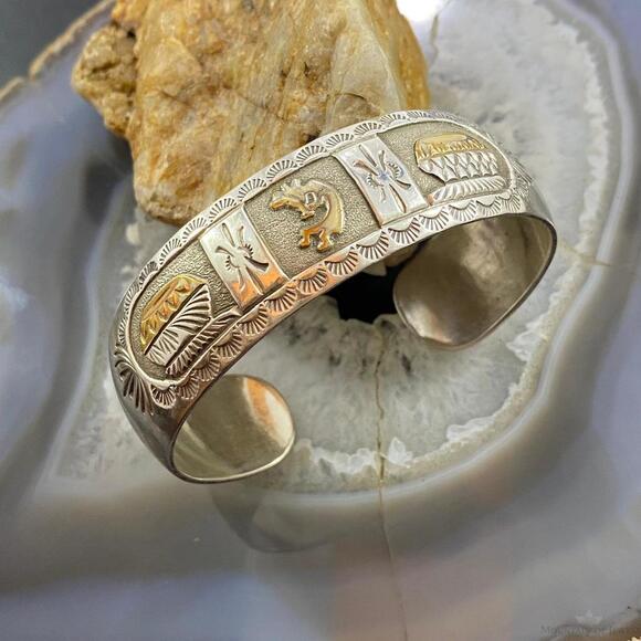 Mike Smith Sterling Silver GF Overlay Kokopelli & Pottery Bracelet For Women - Picture 5 of 10